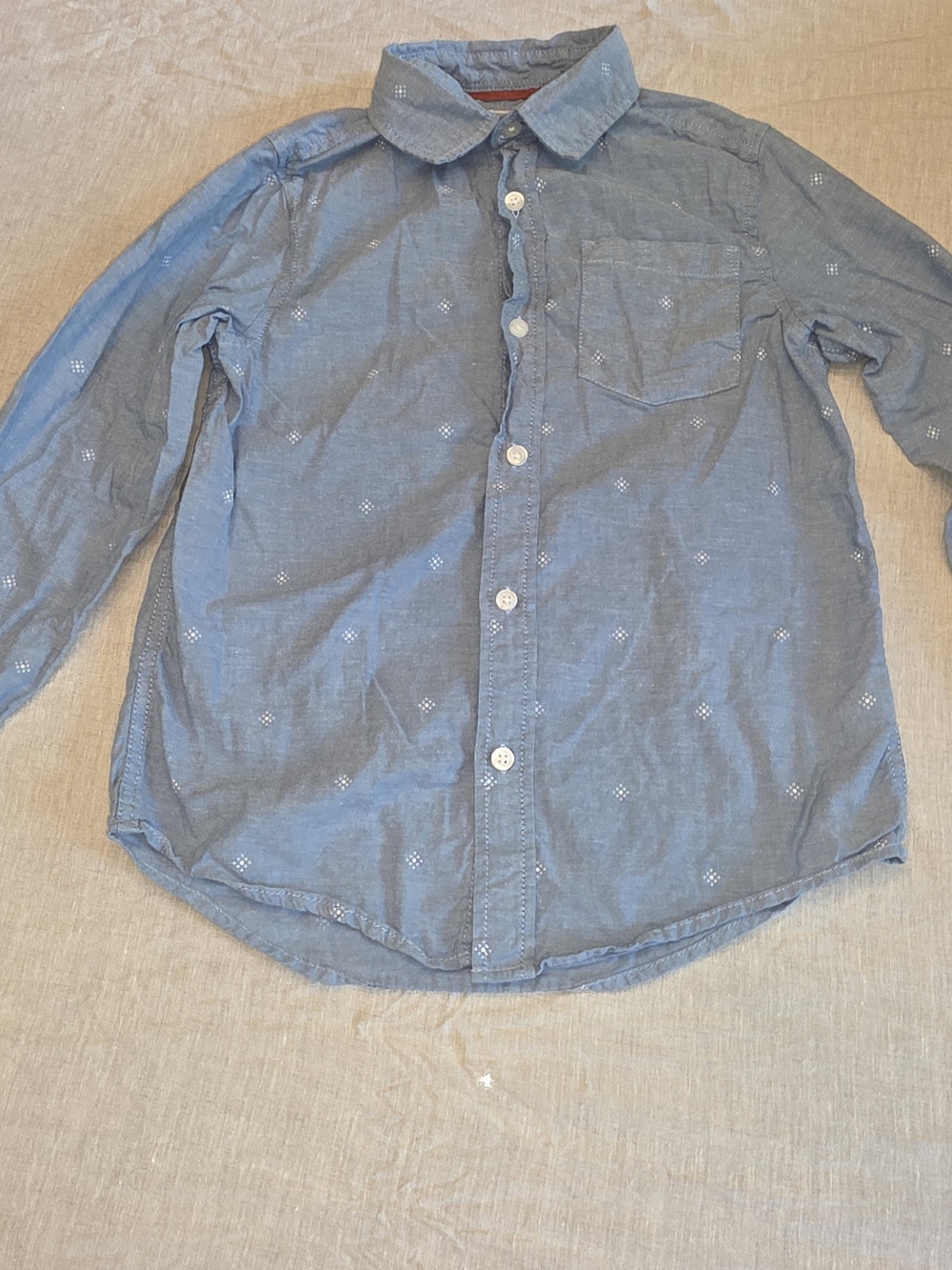 Cat & Jack Blue Long-Sleeve Button-Down Shirt with Subtle Dot Print